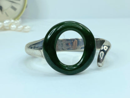 Tiffany & Co. Green Jade Sevillana Bracelet Sterling Elsa Peretti 6.5" 43g JR971