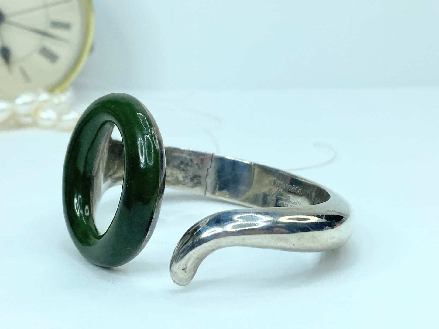 Tiffany & Co. Green Jade Sevillana Bracelet Sterling Elsa Peretti 6.5" 43g JR971