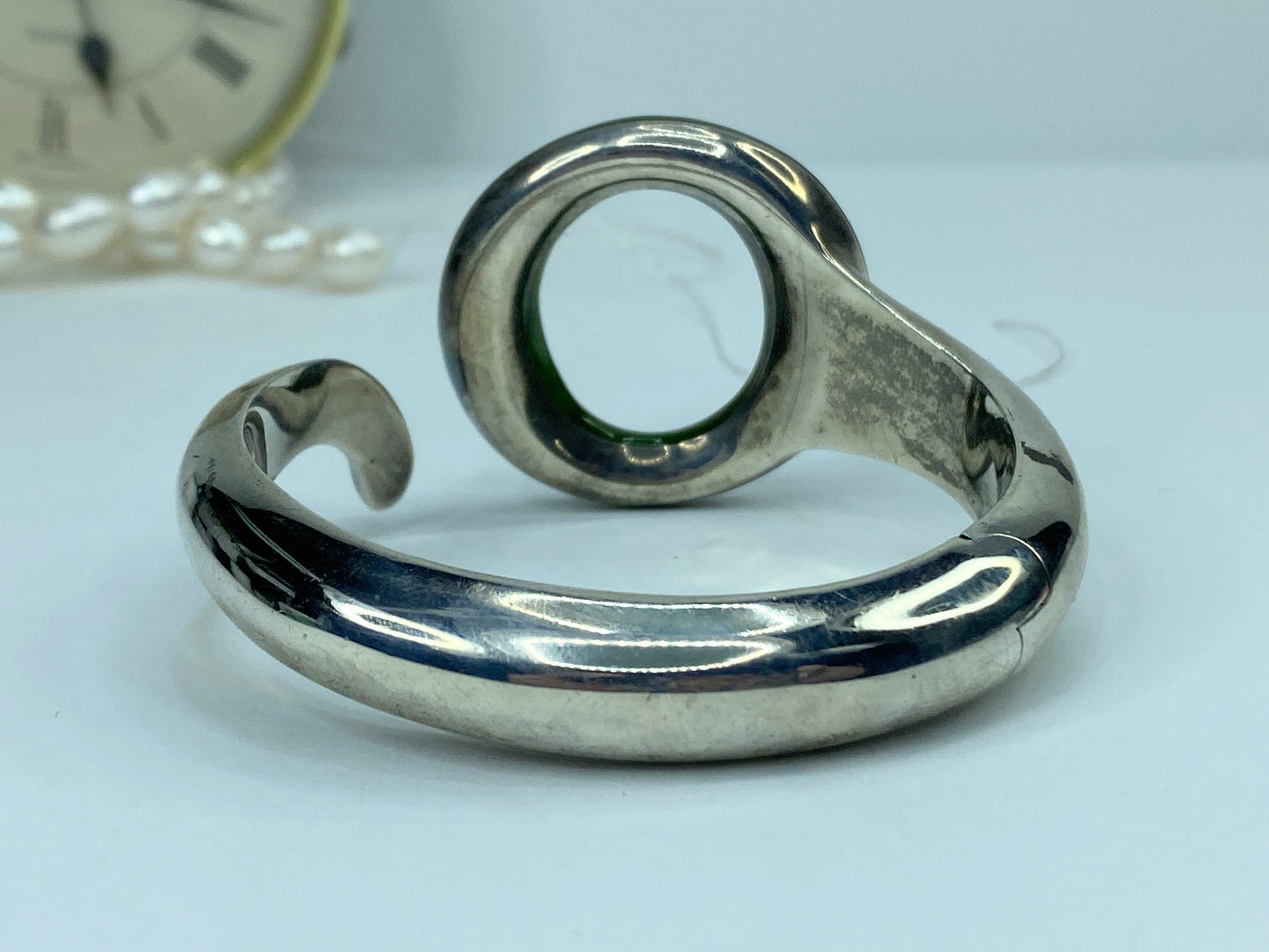 Tiffany & Co. Green Jade Sevillana Bracelet Sterling Elsa Peretti 6.5" 43g JR971