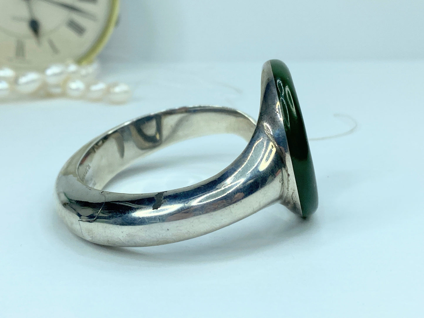 Tiffany & Co. Green Jade Sevillana Bracelet Sterling Elsa Peretti 6.5" 43g JR971