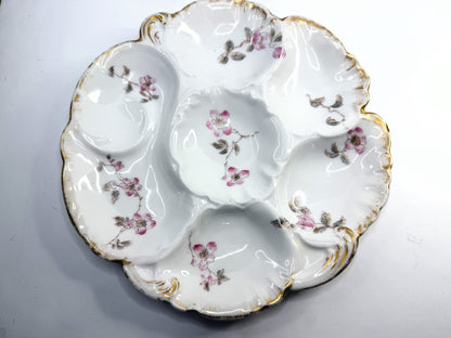 Haviland Limoges Pink Floral Oyster Plate Gold Trim France 9in A854
