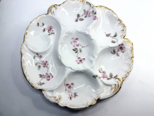 Haviland Limoges Pink Floral Oyster Plate Gold Trim France 9in A854