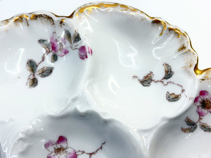 Haviland Limoges Pink Floral Oyster Plate Gold Trim France 9in A854
