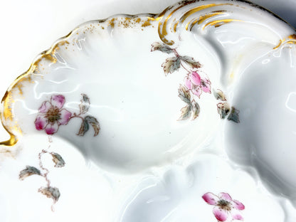 Haviland Limoges Pink Floral Oyster Plate Gold Trim France 9in A854