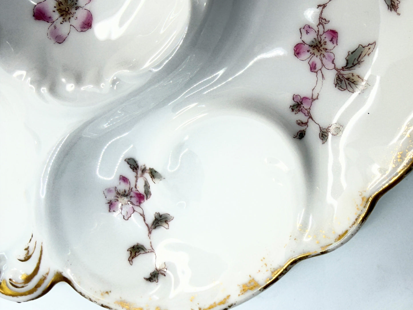 Haviland Limoges Pink Floral Oyster Plate Gold Trim France 9in A854