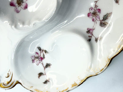 Haviland Limoges Pink Floral Oyster Plate Gold Trim France 9in A854