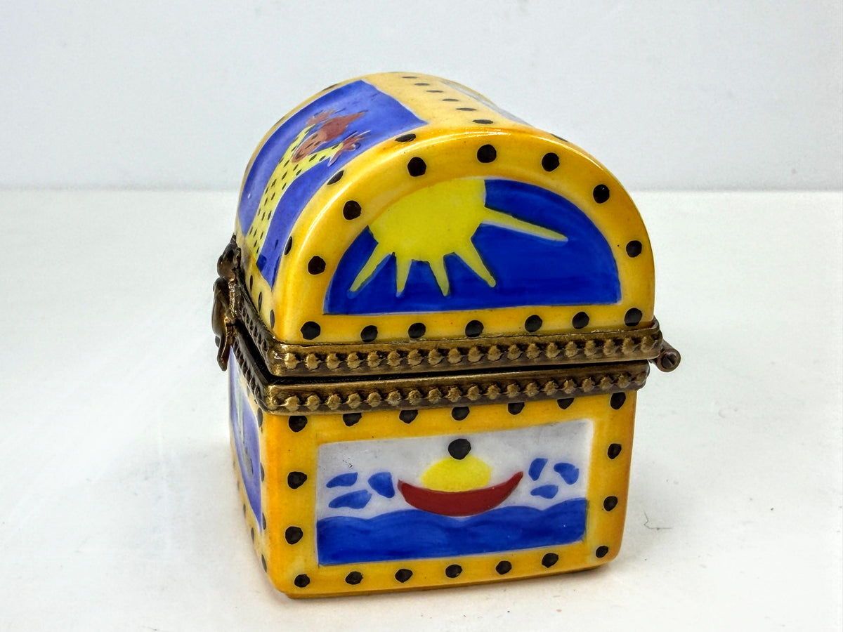 Limoges France Peint Main School Days Teddy Bear Clasp Trinket Box A1321