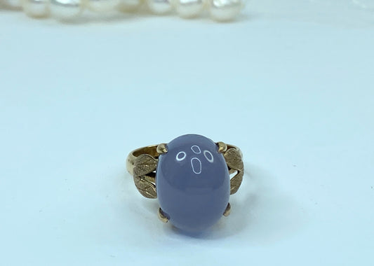 Art Nouveau 10K yellow gold Iolite cabochon statement ring sz 8 7.9gm JR951