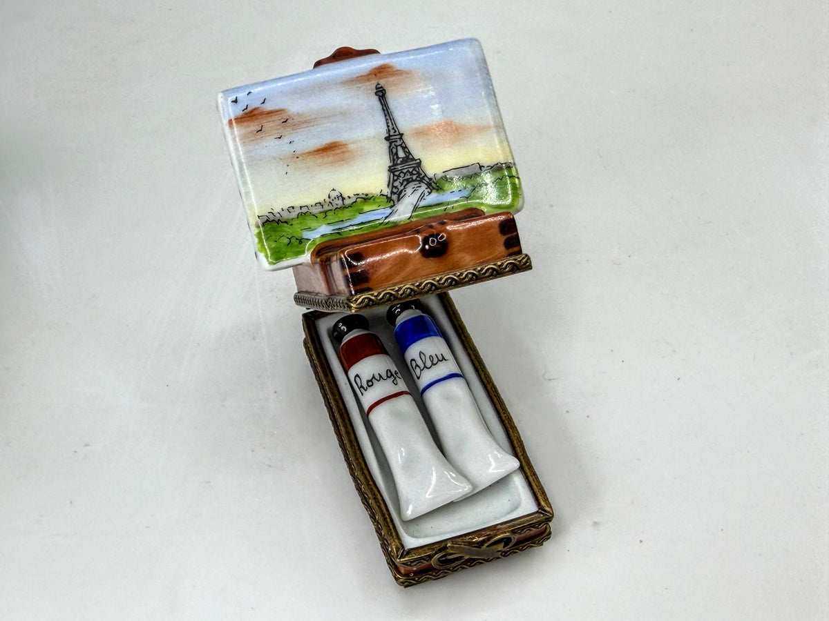 Limoges France PV Paris Eiffel Tower Artist Easel Box 2 Paint Tubes A1321