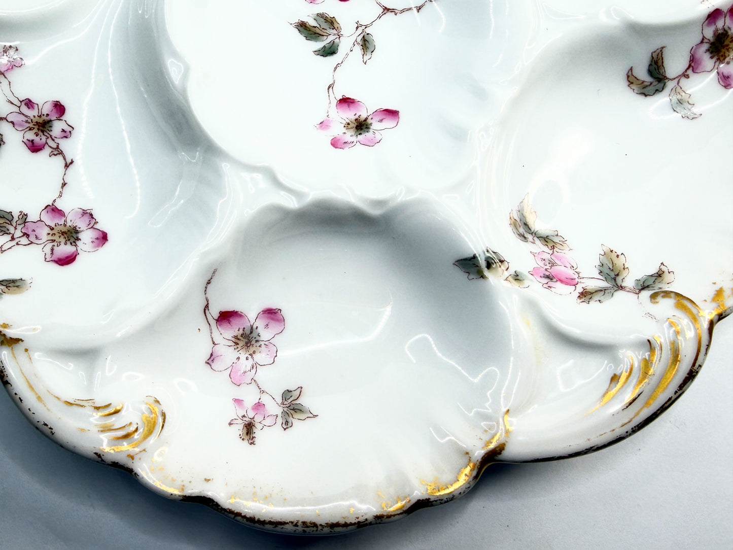 Haviland Limoges Pink Floral Oyster Plate Gold Trim France 9in A854
