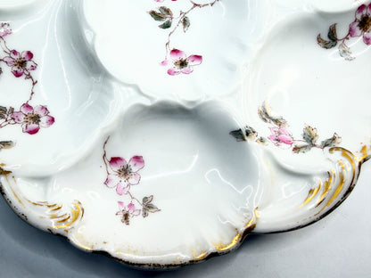 Haviland Limoges Pink Floral Oyster Plate Gold Trim France 9in A854