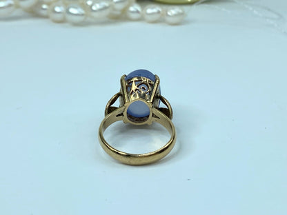 Art Nouveau 10K yellow gold Iolite cabochon statement ring sz 8 7.9gm JR951