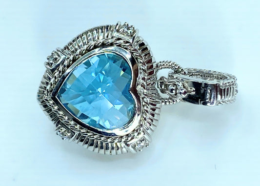 Judith Ripka Sterling Silver Blue Topaz & CZ Heart Pendant Enhancer 9.6g JR398