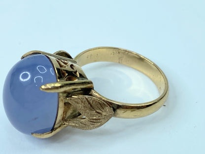 Art Nouveau 10K yellow gold Iolite cabochon statement ring sz 8 7.9gm JR951