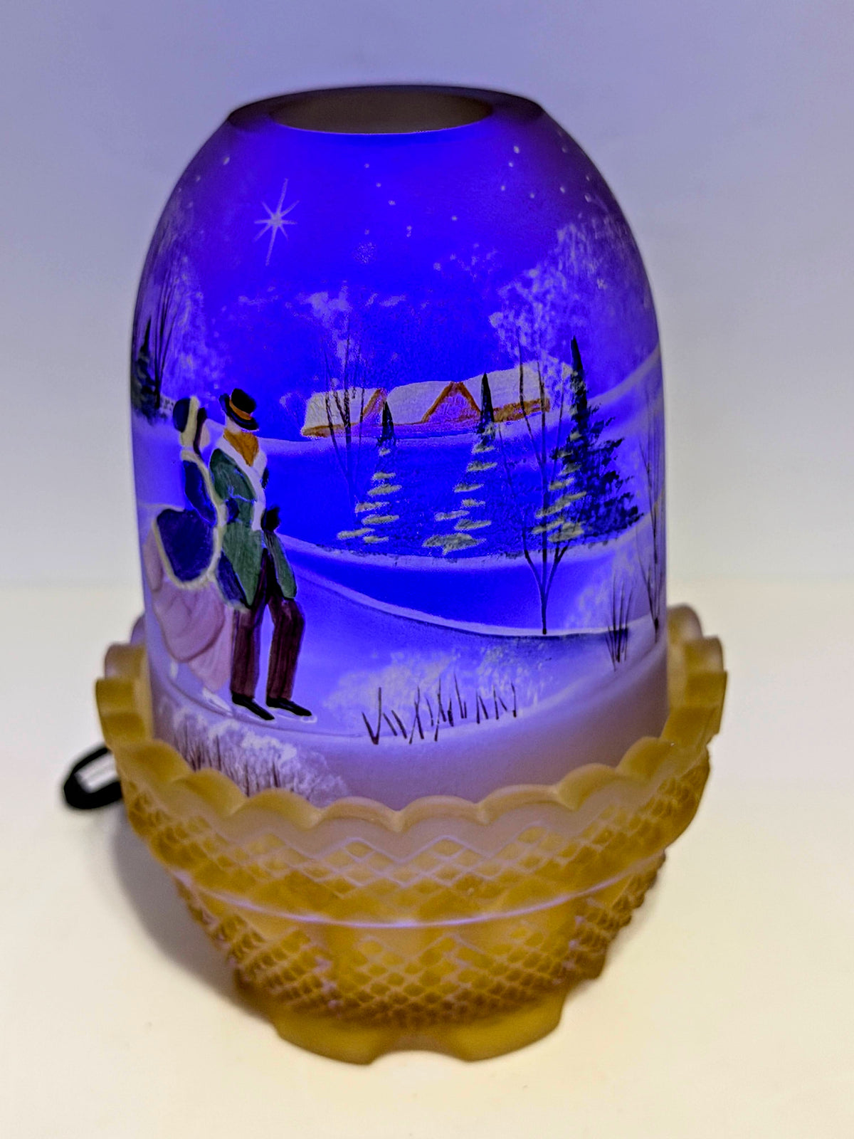Fenton 1996 Star of Wonder Gold Satin UV Glow Fairy Lamp Fredrick Ltd Edit A1324