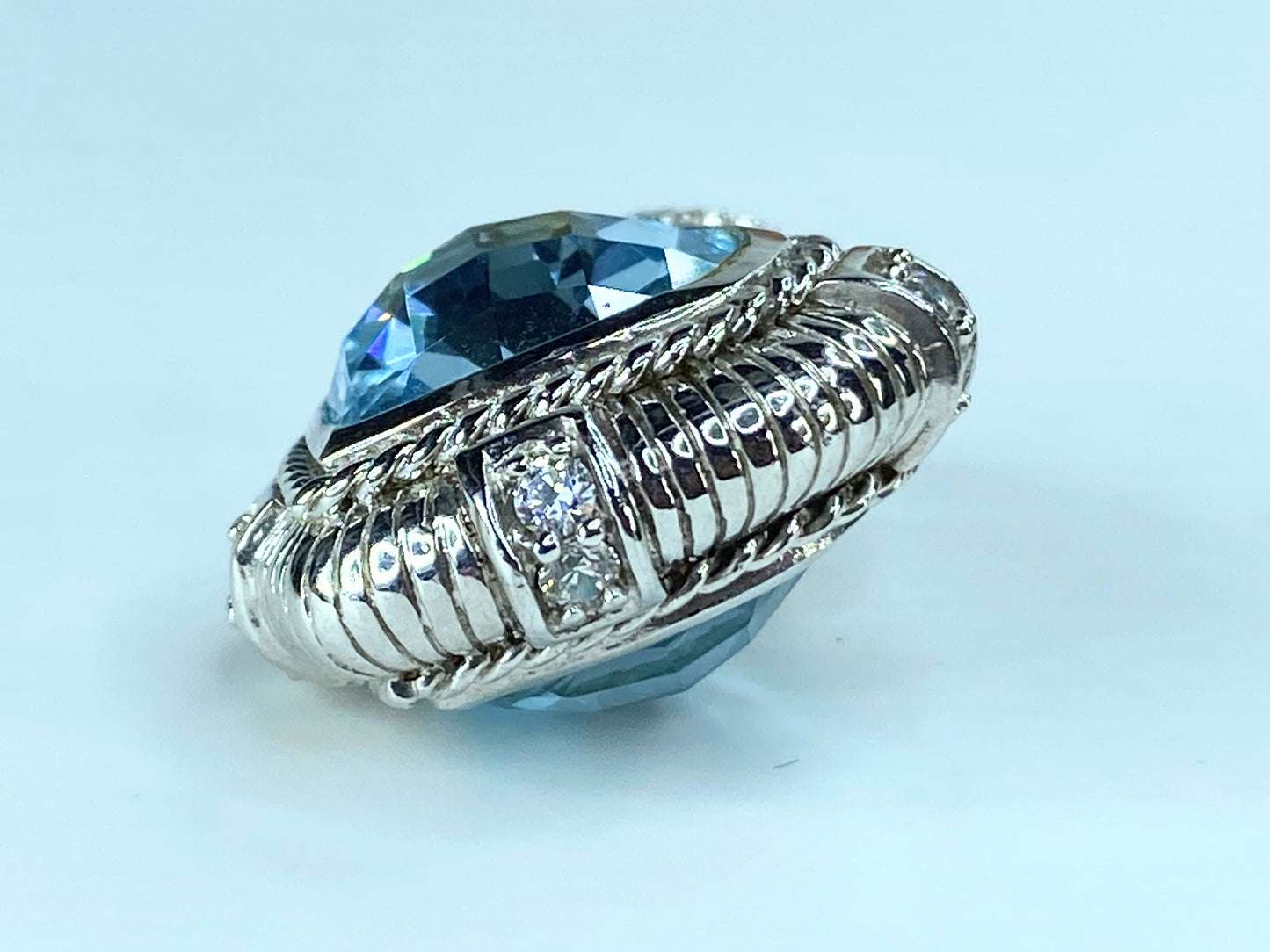 Judith Ripka Sterling Silver Blue Topaz & CZ Heart Pendant Enhancer 9.6g JR398