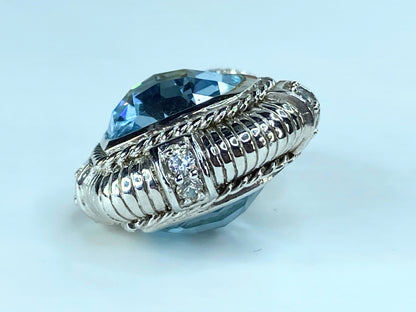 Judith Ripka Sterling Silver Blue Topaz & CZ Heart Pendant Enhancer 9.6g JR398