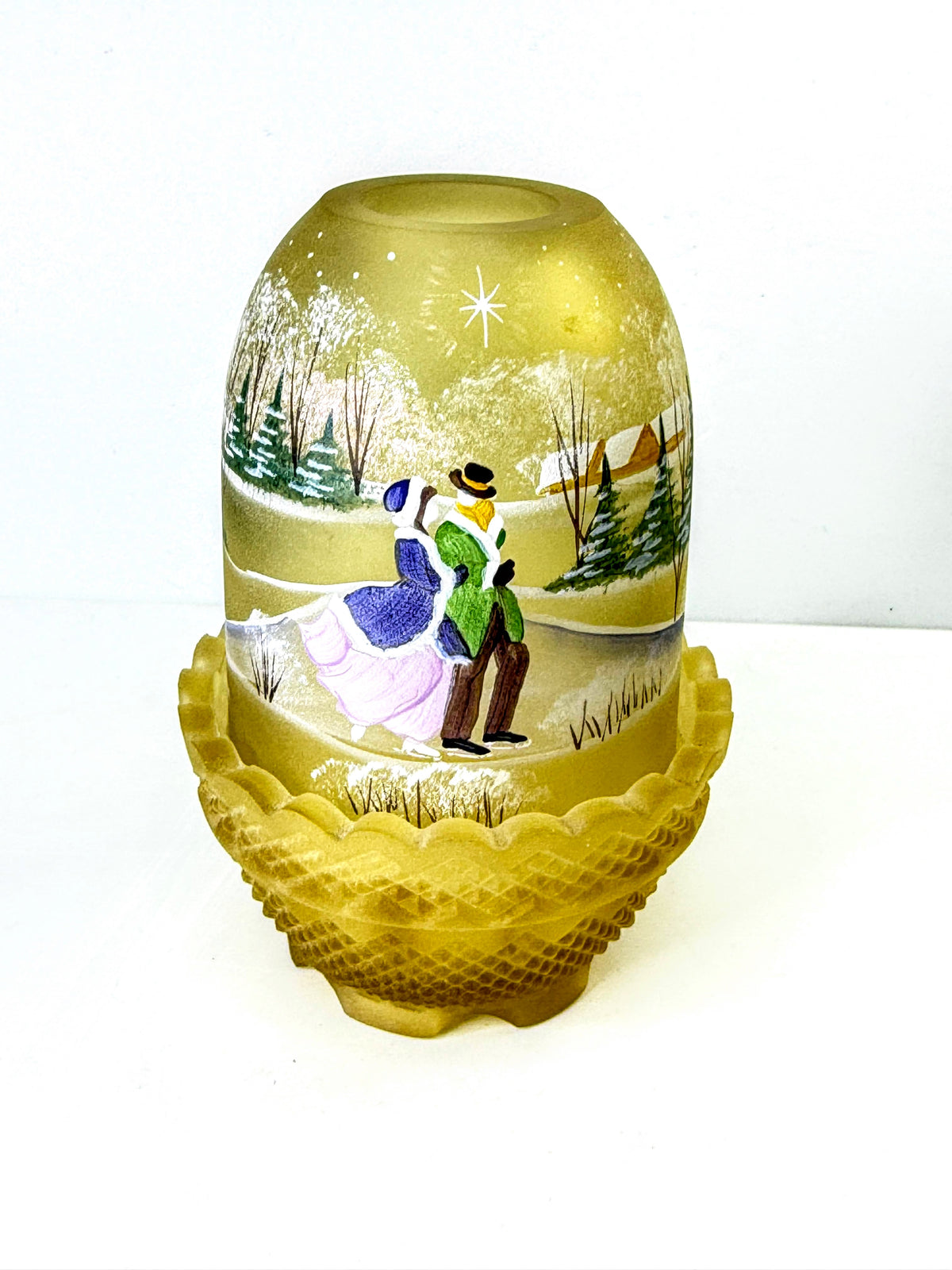 Fenton 1996 Star of Wonder Gold Satin UV Glow Fairy Lamp Fredrick Ltd Edit A1324