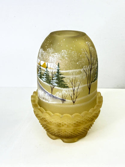 Fenton 1996 Star of Wonder Gold Satin UV Glow Fairy Lamp Fredrick Ltd Edit A1324