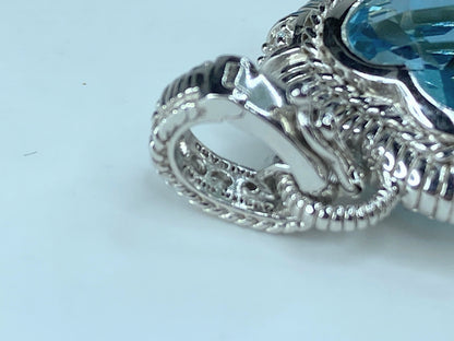 Judith Ripka Sterling Silver Blue Topaz & CZ Heart Pendant Enhancer 9.6g JR398