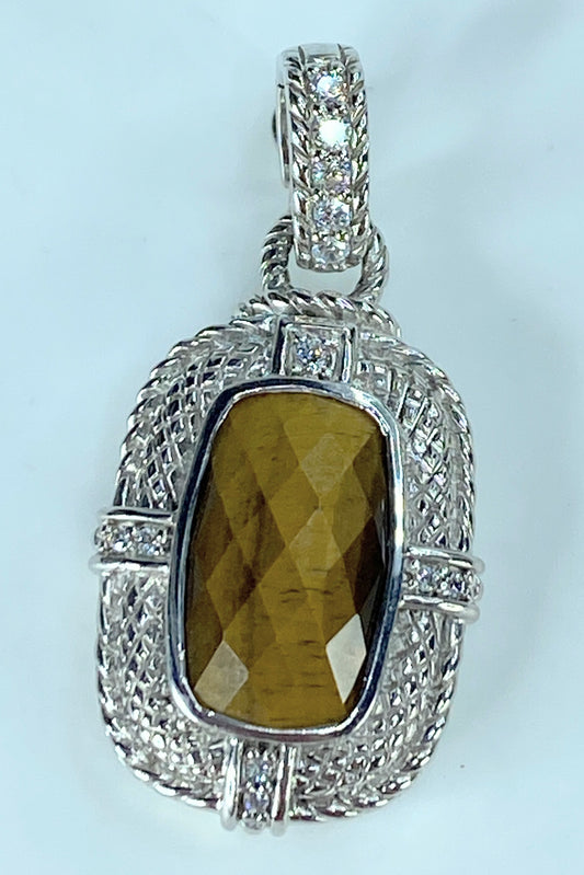 Judith Ripka Tiger’s Eye and Cubic Zirconia 925 Sterling Silver Pendant JR399