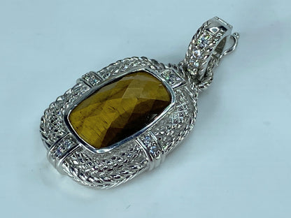 Judith Ripka Tiger’s Eye and Cubic Zirconia 925 Sterling Silver Pendant JR399