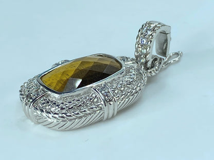 Judith Ripka Tiger’s Eye and Cubic Zirconia 925 Sterling Silver Pendant JR399