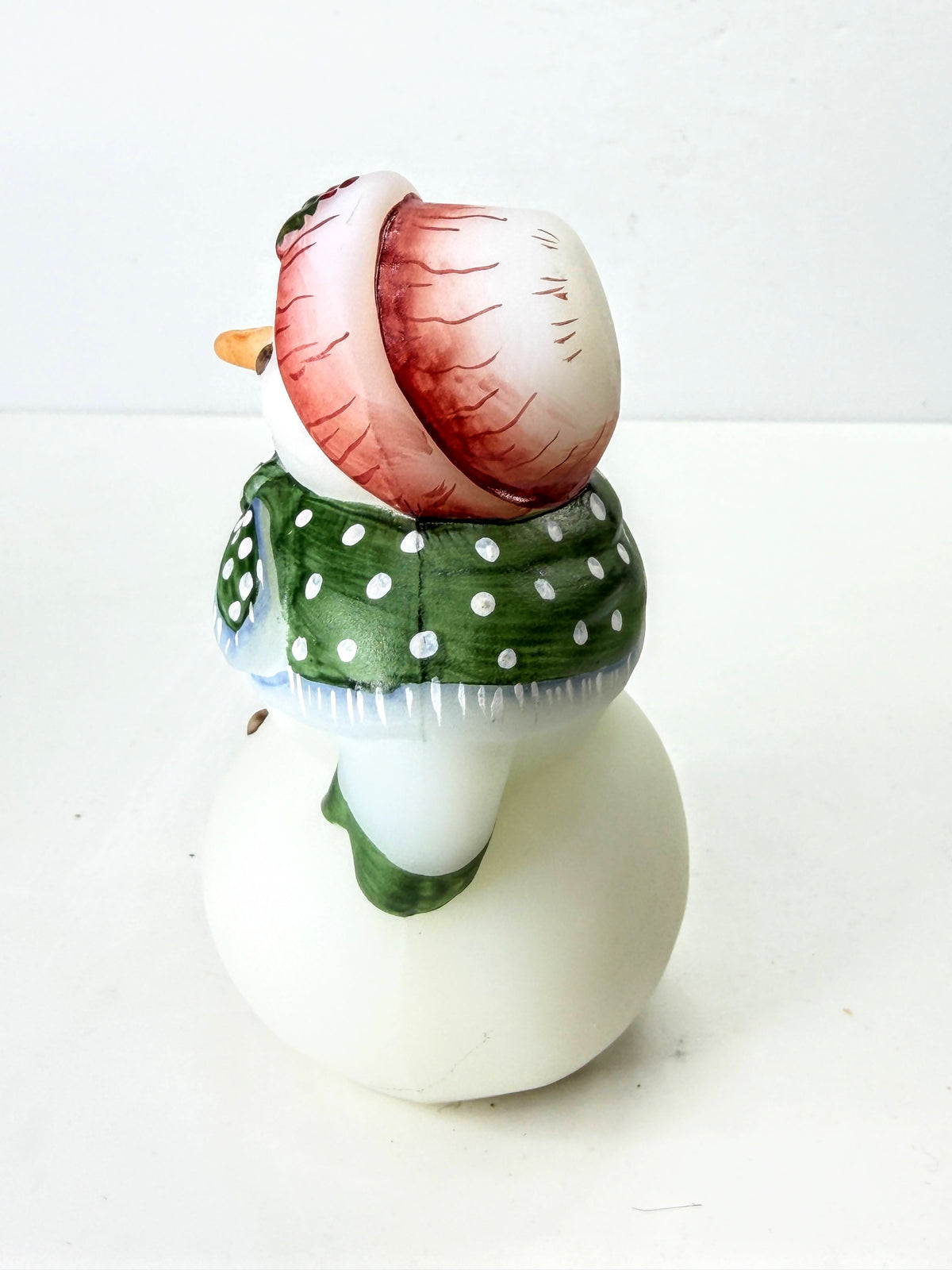 Fenton 95th Anniversary Snowman Hand Painted Signed Opal Satin Glass Mint A1326