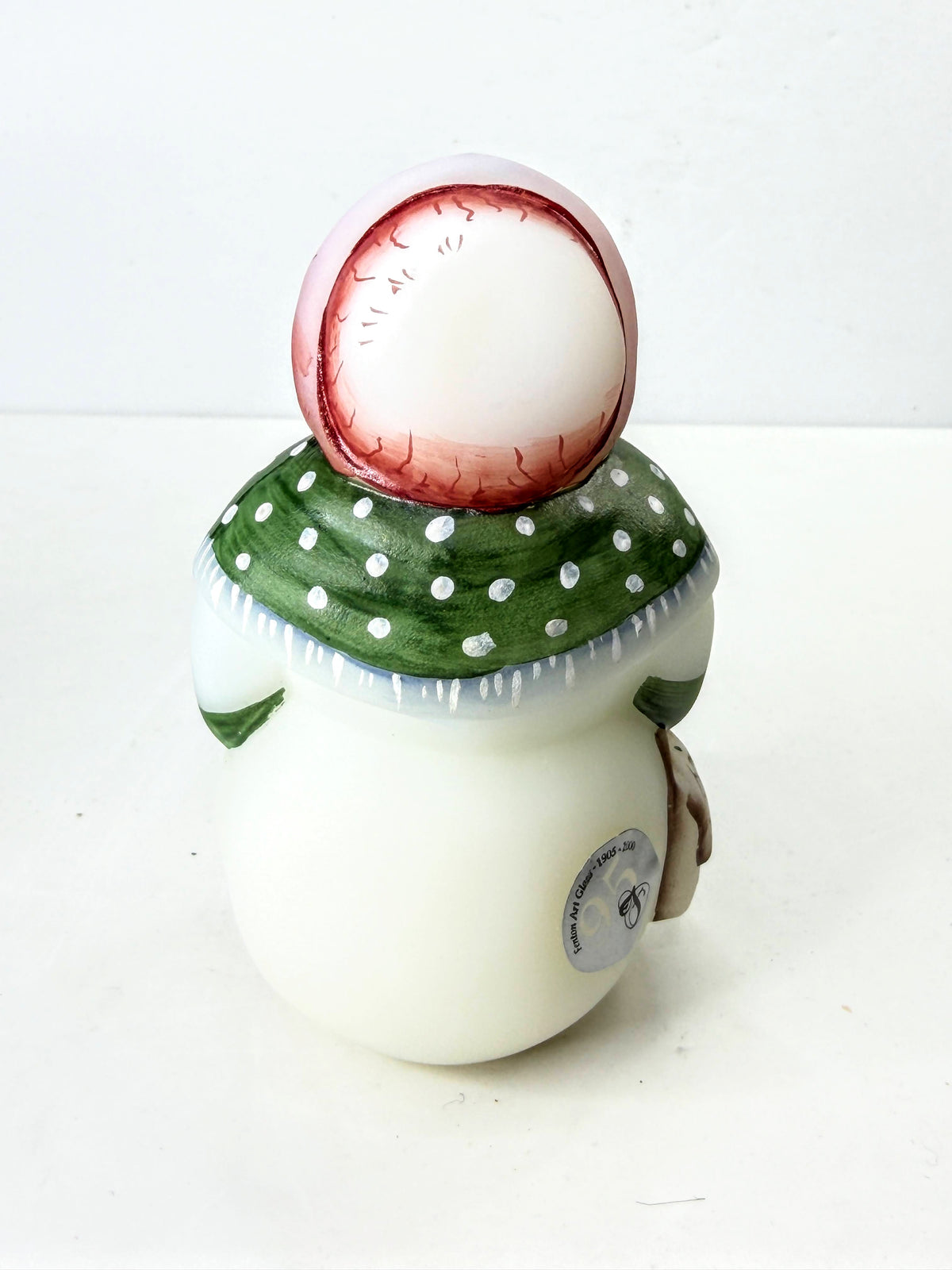 Fenton 95th Anniversary Snowman Hand Painted Signed Opal Satin Glass Mint A1326