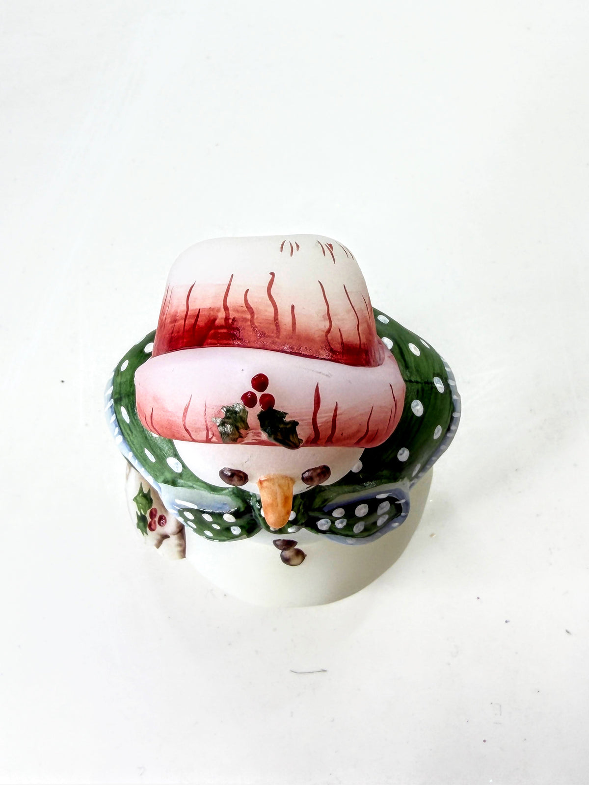 Fenton 95th Anniversary Snowman Hand Painted Signed Opal Satin Glass Mint A1326