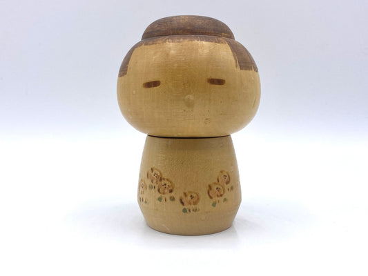 Adorable vintage Kokeshi little boy with flower outfit by Sansho