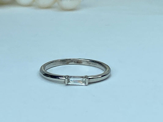 18K white gold 0.19ct natural straight baguette diamond stackable ring s7 JR954