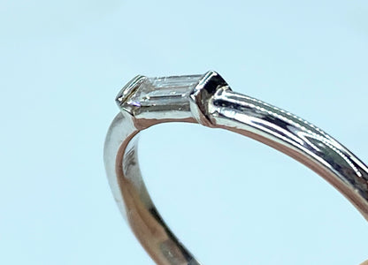 18K white gold 0.19ct natural straight baguette diamond stackable ring s7 JR954
