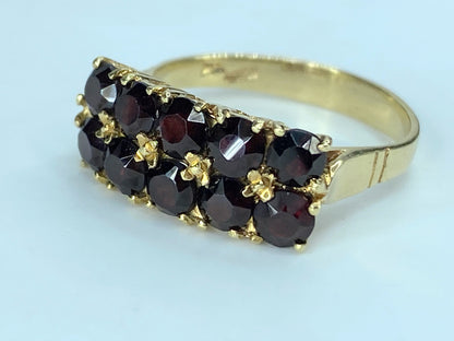 Victorian 14K yellow gold double rows Bohemian Garnet ring s8.5 3.8g JR414