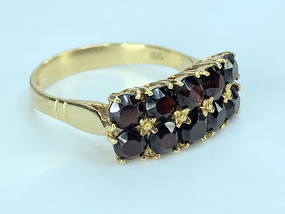 Victorian 14K yellow gold double rows Bohemian Garnet ring s8.5 3.8g JR414