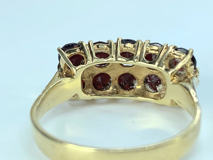 Victorian 14K yellow gold double rows Bohemian Garnet ring s8.5 3.8g JR414