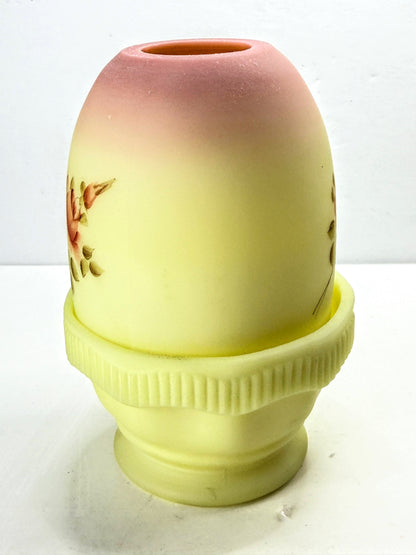 Vintage Fenton Burmese Glass Hand Painted Rose Fairy Lamp Signed UV Glow A1327