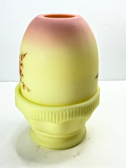 Vintage Fenton Burmese Glass Hand Painted Rose Fairy Lamp Signed UV Glow A1327