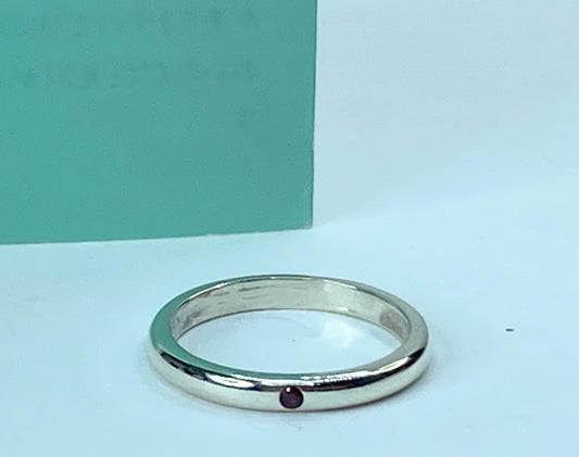 Tiffany & Co. Elsa Peretti SS & Ruby Stacking Band Ring Size 7 JR956