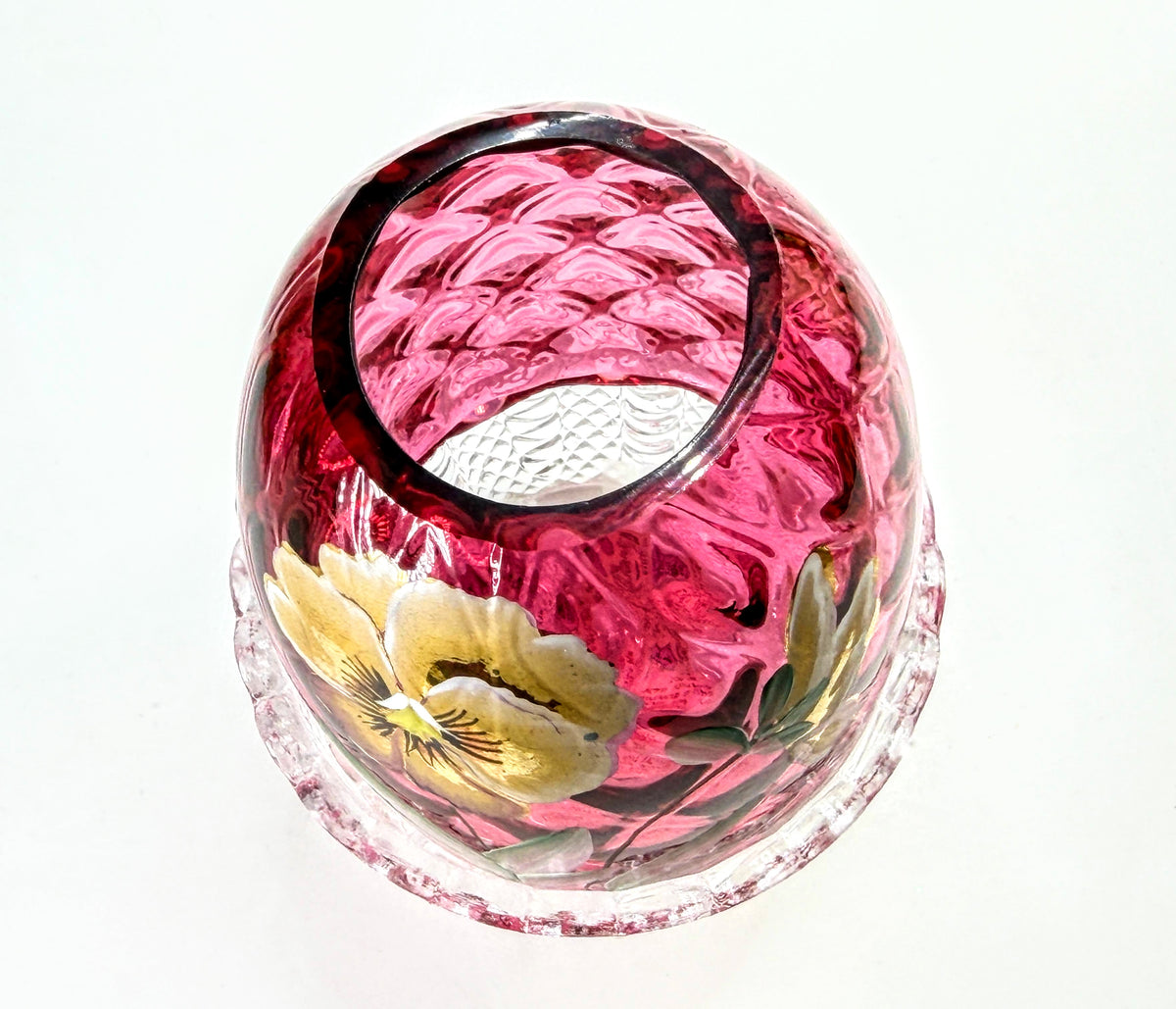 Fenton Vintage Cranberry Glass Pansy Fairy Lamp Signed C Griffiths Mint A1328