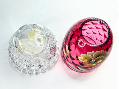 Fenton Vintage Cranberry Glass Pansy Fairy Lamp Signed C Griffiths Mint A1328