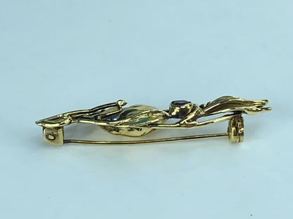 Mid-century 14K yellow gold baroque Pearl Amethyst brooch pin 5.8g 1 3/4" JR402