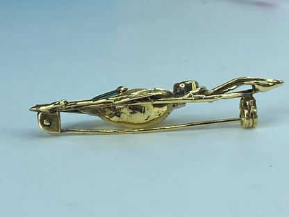 Mid-century 14K yellow gold baroque Pearl Amethyst brooch pin 5.8g 1 3/4" JR402