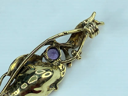 Mid-century 14K yellow gold baroque Pearl Amethyst brooch pin 5.8g 1 3/4" JR402