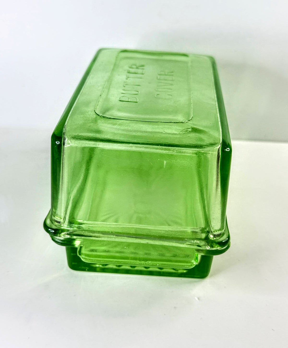 Vintage Green Uranium Depression Glass Butter lidded Dish Covered UV Glow A1329