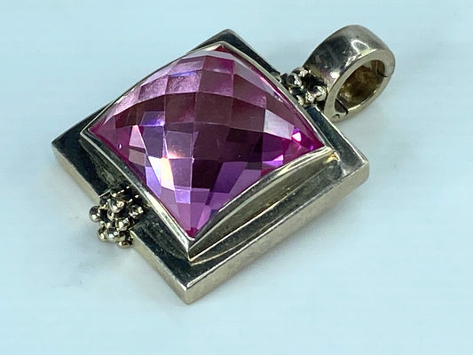 Michael Dawkins Checkerboard Pink Sapphire necklace Enhancer in Sterling JR404