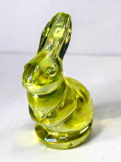 Vintage Vaseline Uranium Glass Bunny Rabbit Figurine UV Glow Yellow A1332