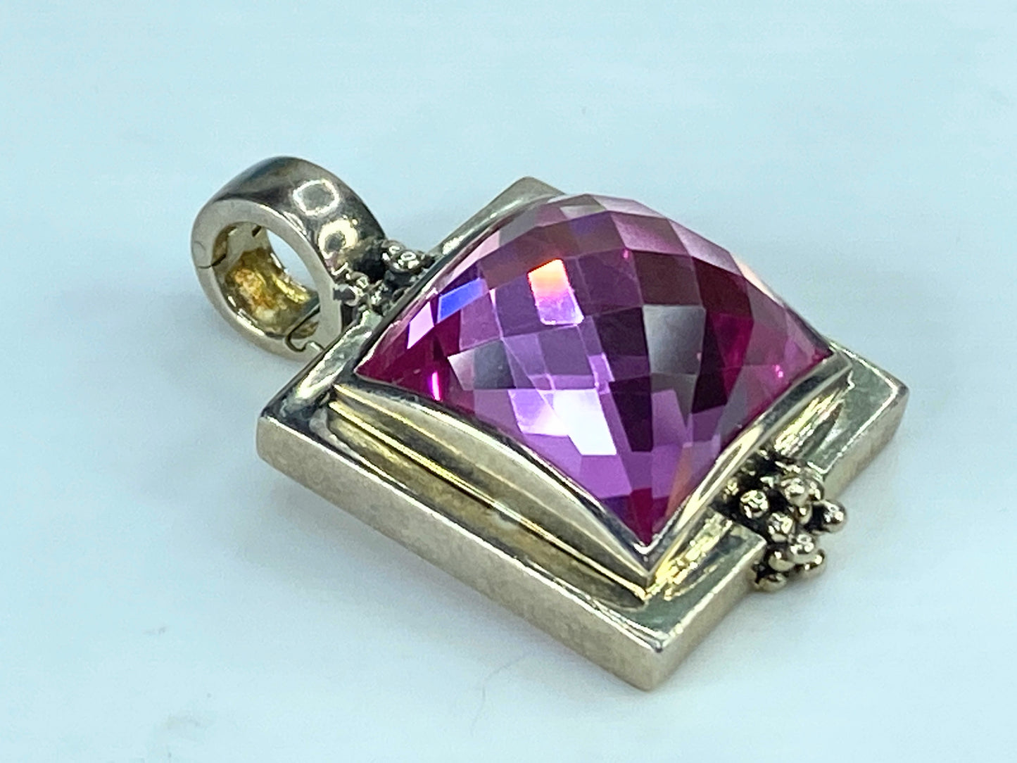 Michael Dawkins Checkerboard Pink Sapphire necklace Enhancer in Sterling JR404
