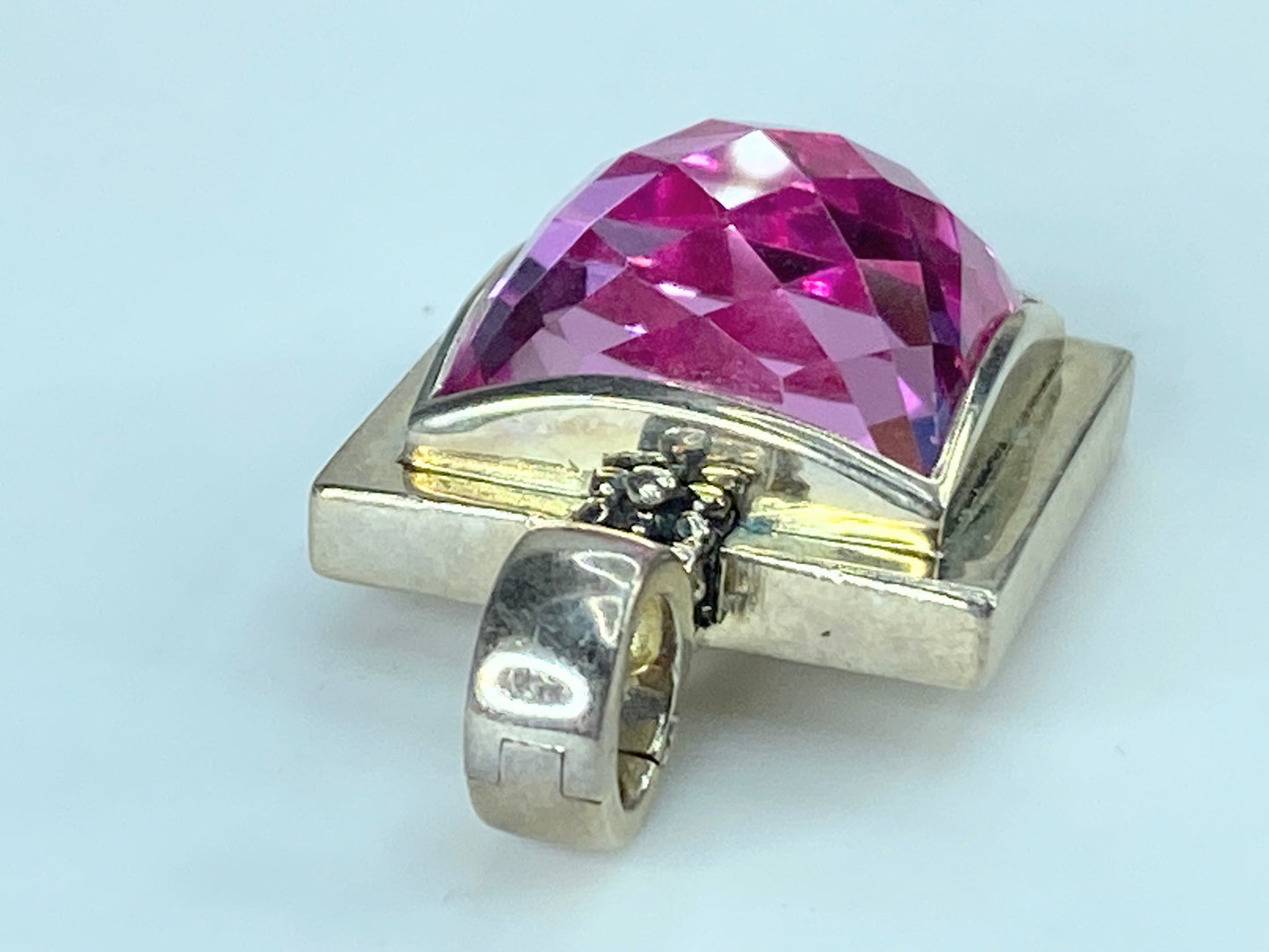 Michael Dawkins Checkerboard Pink Sapphire necklace Enhancer in Sterling JR404