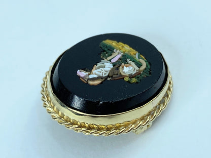 Antique Micro-mosaic 14k yellow gold rope bezel Dog Brooch 8g 30mm JR959